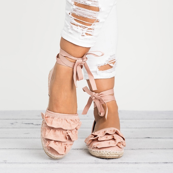 Ruffle Lace up Espadrilles - Pink - Picture 3 of 3